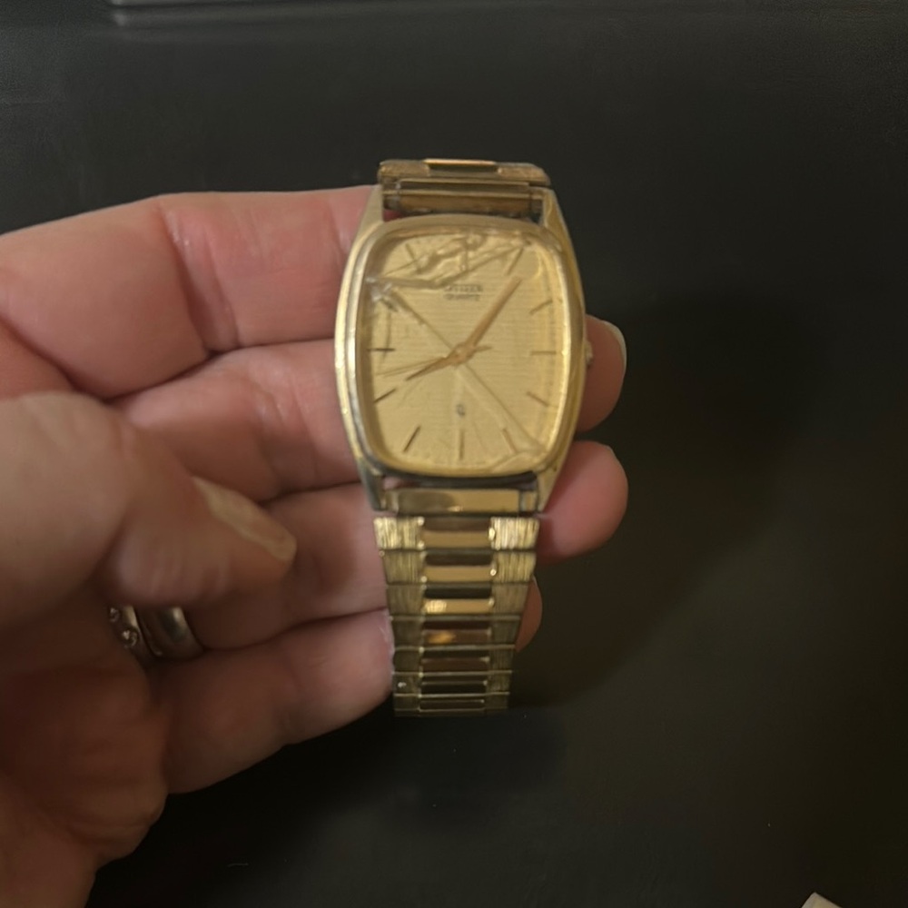 Gold Tone Square Face Watch with Metal Band
